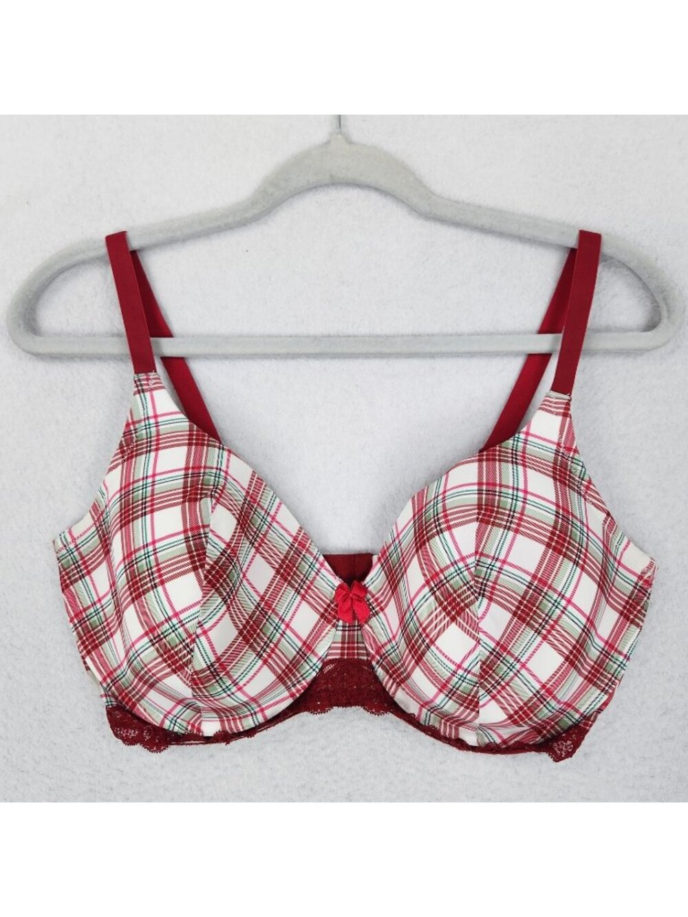 Adore Me Bra Womens 38DDD Red Plaid Lace T-Shirt Lightly Lined Underwire